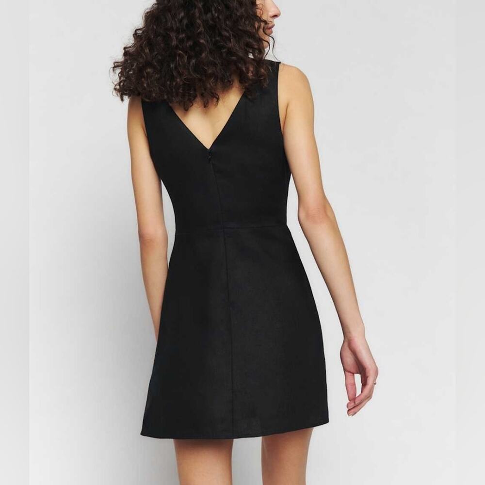 Reformation Zenni Mini Dress Sz 6 Black Boat Neck V-back A-line Skirt - Picture 7 of 7